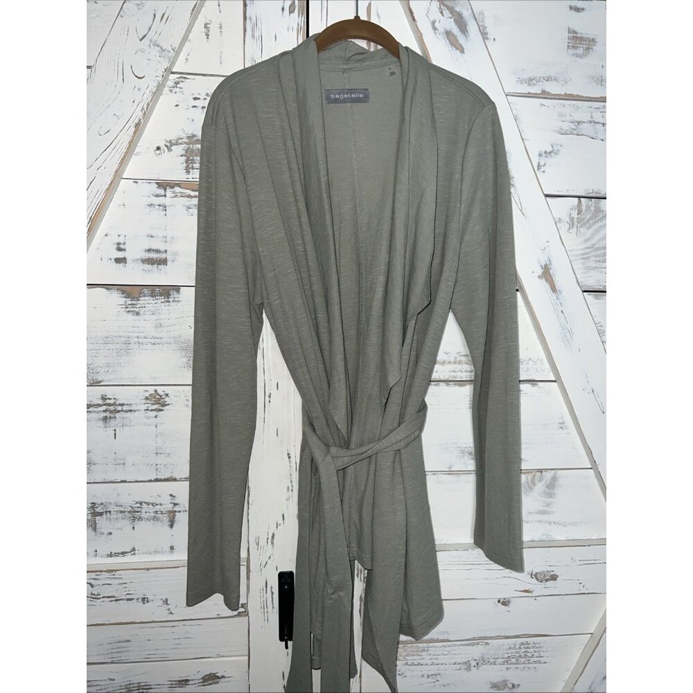 Bagatelle Large Draped Front Knit Open Cardigan Long Sleeve Tie Waist Sage Green